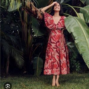 Johanna Ortiz + H&M Broderie Anglaise Pink Red Beige Midi Ruffle Dress